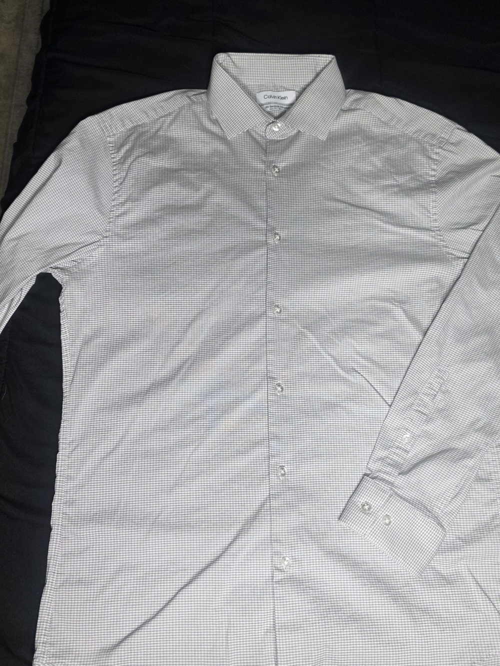Calvin Klein Men’s White Dress Shirt with Micro-Check